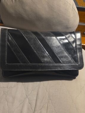 Classic Black Leather & Patent Clutch